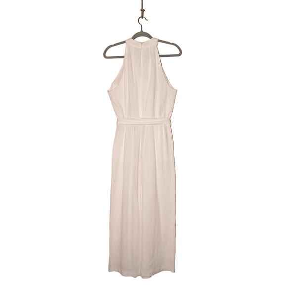 CALVIN KLEIN $128 Wide Leg Halter Neck Cotton Belted Jumpsuit‎ White Size 12 - Picture 2 of 4